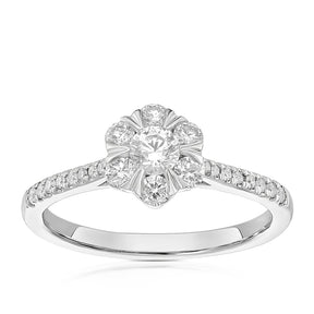 Engagement Ring Origin Platinum Flower Shaped Halo 0.50ct Diamond Ring