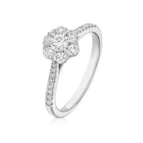 Engagement Ring Origin Platinum Flower Shaped Halo 0.50ct Diamond Ring