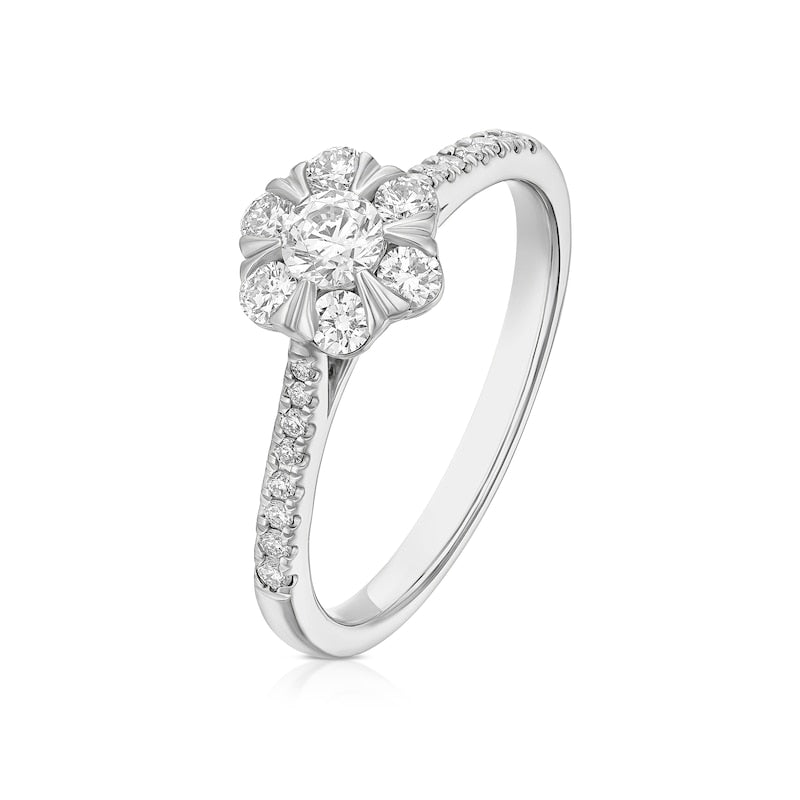 Engagement Ring Origin Platinum Flower Shaped Halo 0.50ct Diamond Ring