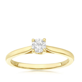 Engagement Ring 18ct Yellow Gold 0.25ct Diamond Four Claw Solitaire Diamond Ring