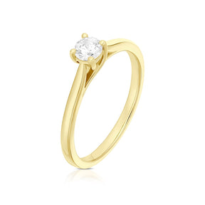 Engagement Ring 18ct Yellow Gold 0.25ct Diamond Four Claw Solitaire Diamond Ring