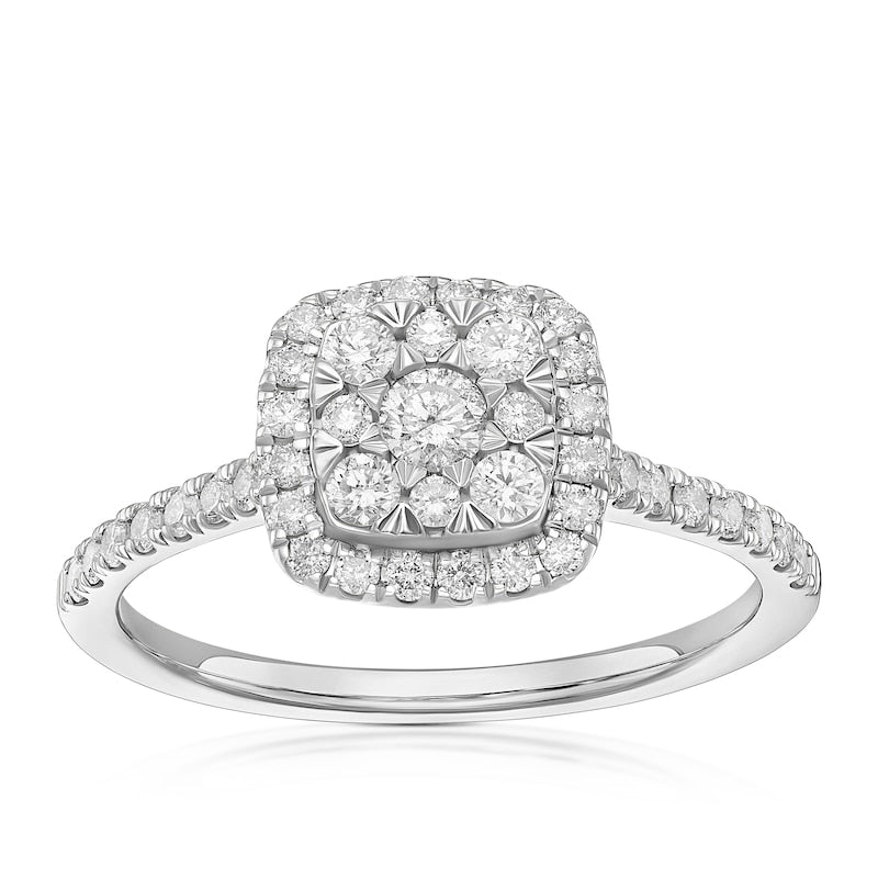 Engagement Ring 9ct White Gold Cushion Cluster 0.50ct Diamond Ring