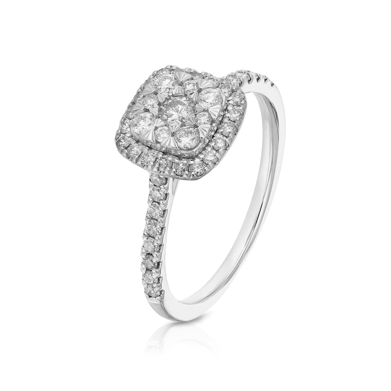 Engagement Ring 9ct White Gold Cushion Cluster 0.50ct Diamond Ring