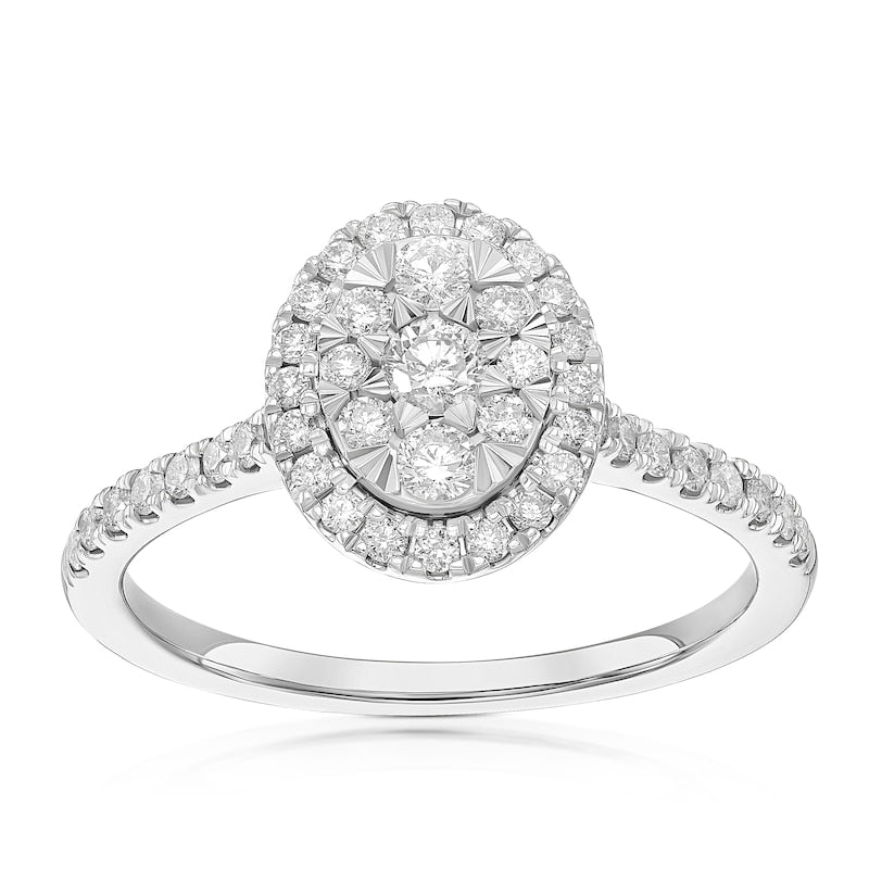 Engagement Ring 9ct White Gold Oval Cluster 0.50ct Diamond Ring