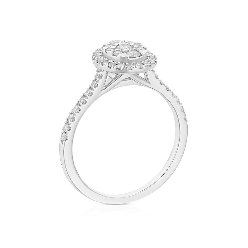 Engagement Ring 9ct White Gold Oval Cluster 0.50ct Diamond Ring