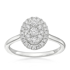 Engagement Ring 9ct White Gold Oval Cluster 0.40ct Diamond Ring