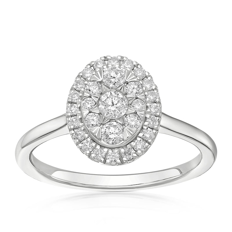 Engagement Ring 9ct White Gold Oval Cluster 0.40ct Diamond Ring
