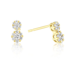 9ct Yellow Gold 0.25ct Diamond Flower Shaped Cluster Drop Earrings