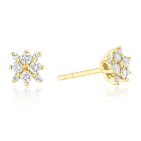 9ct Yellow Gold 4mm 0.25ct Diamond Flower Shaped Stud Earrings