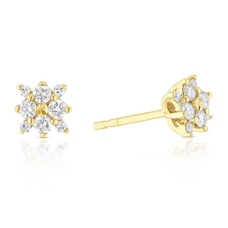 9ct Yellow Gold 4mm 0.25ct Diamond Flower Shaped Stud Earrings