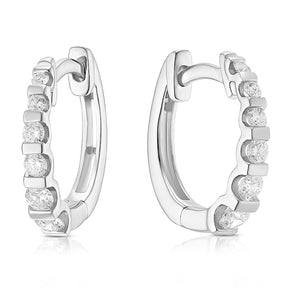 9ct White Gold 0.33ct Diamond Bar Hoop Earrings