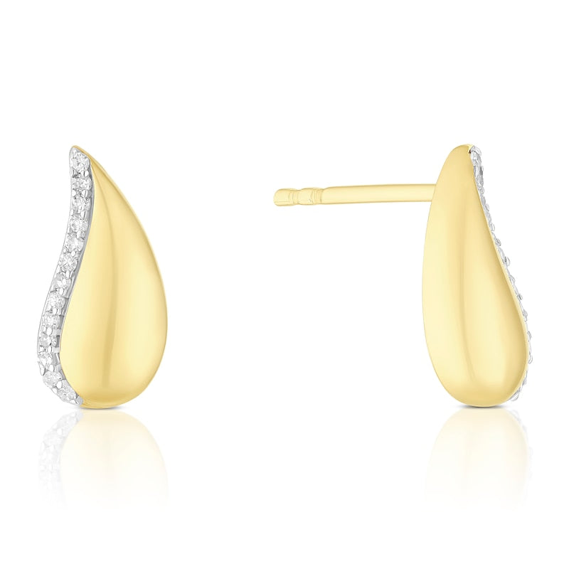 9ct Yellow Gold Diamond Teardrop Shaped Stud Earrings