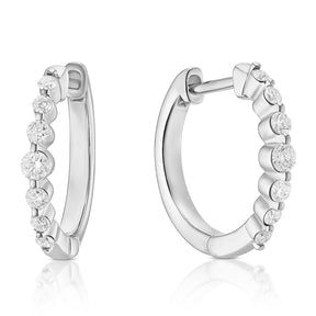 9ct White Gold 15mm 0.25ct Diamond Graduated Hoop Earrings