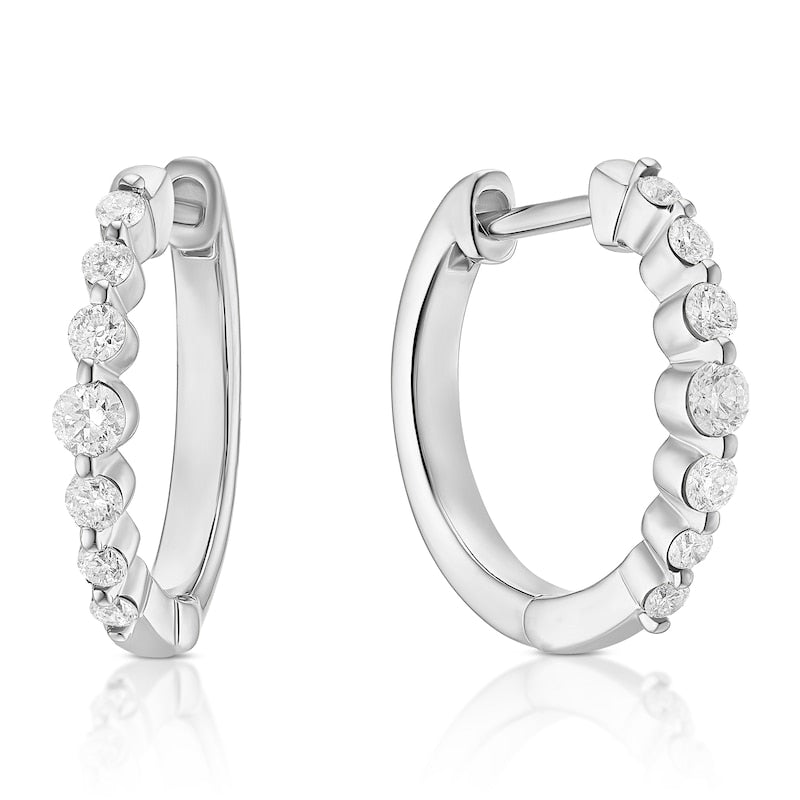 9ct White Gold 15mm 0.25ct Diamond Graduated Hoop Earrings
