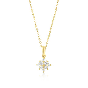 9ct Yellow Gold 18" 0.20ct Diamond Flower Shaped Pendant