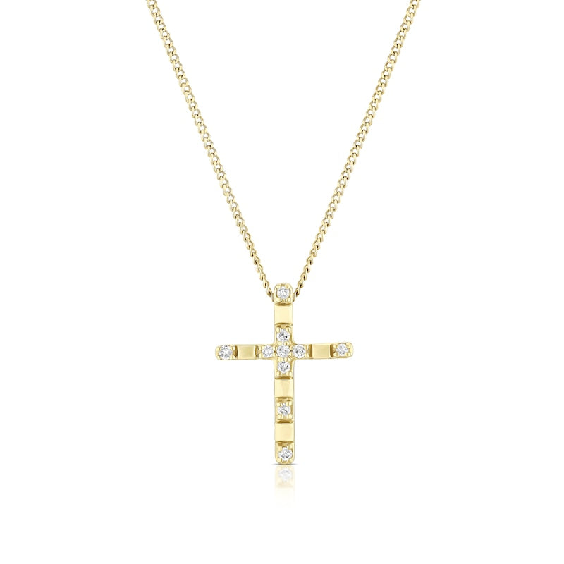9ct Yellow Gold 18" Diamond Cross Pendant