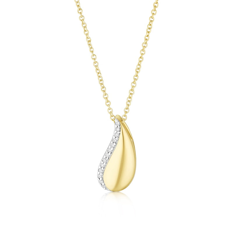 9ct Yellow Gold 18" Diamond Teardrop Shaped Pendant