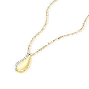 9ct Yellow Gold 18" Diamond Teardrop Shaped Pendant