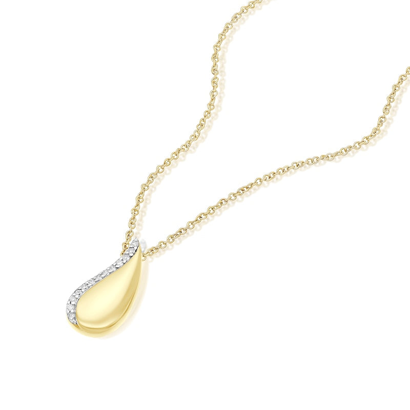9ct Yellow Gold 18" Diamond Teardrop Shaped Pendant