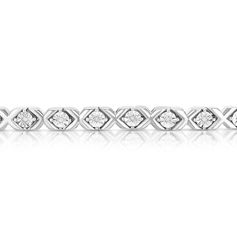 Sterling Silver 0.10ct Diamond Illusion Kiss Tennis Bracelet