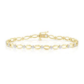 9ct Yellow Gold 0.50ct Diamond Clover Station Link Line Bracelet