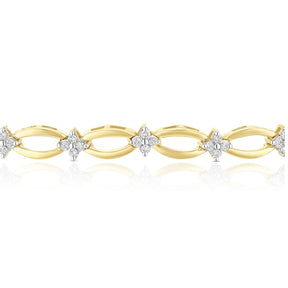 9ct Yellow Gold 0.50ct Diamond Clover Station Link Line Bracelet