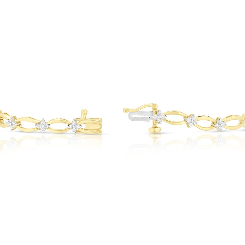 9ct Yellow Gold 0.50ct Diamond Clover Station Link Line Bracelet