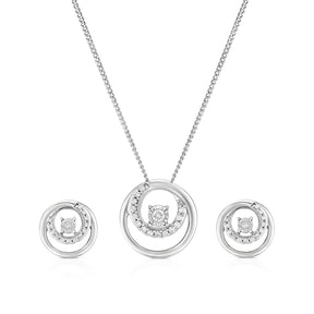 Sterling Silver 0.15ct Diamond Open Circle Pendant & Earring Set
