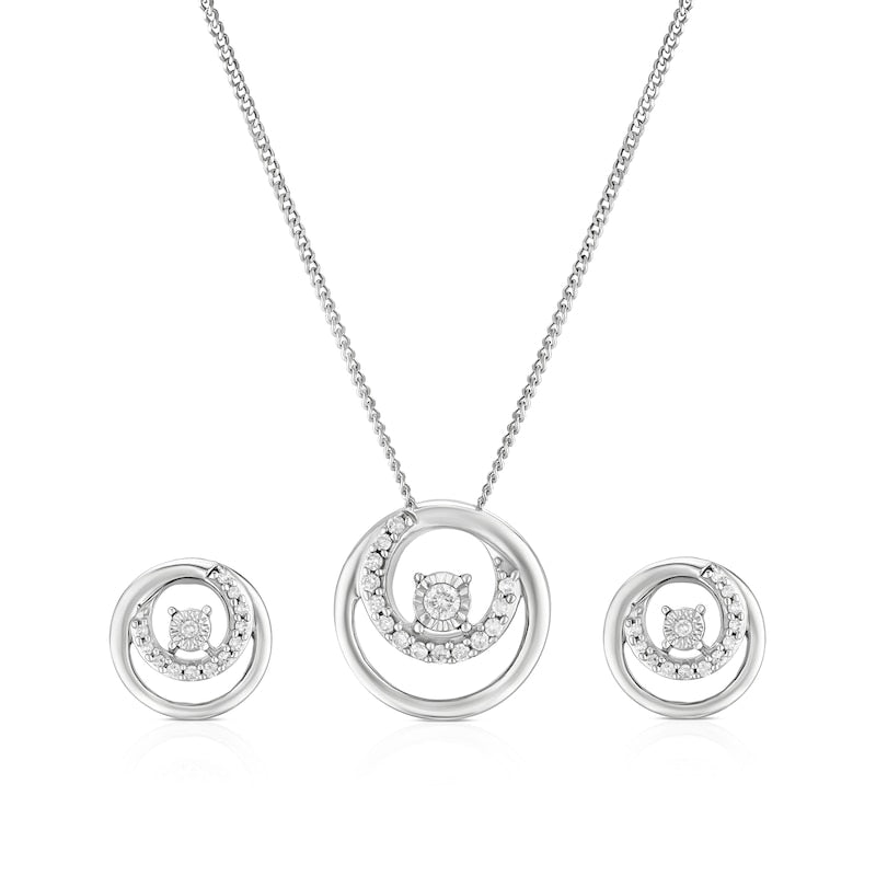 Sterling Silver 0.15ct Diamond Open Circle Pendant & Earring Set