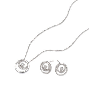 Sterling Silver 0.15ct Diamond Open Circle Pendant & Earring Set