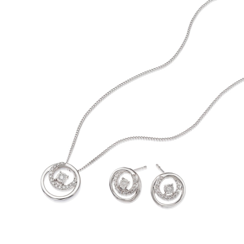 Sterling Silver 0.15ct Diamond Open Circle Pendant & Earring Set