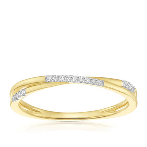 9ct Yellow Gold Diamond Twist Stacking Ring
