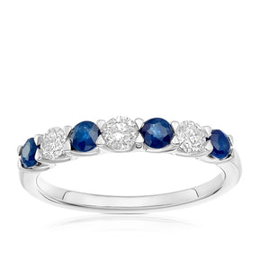 9ct White Gold Sapphire & 0.33ct Diamond 7-Stone Ring