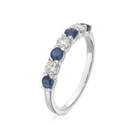 9ct White Gold Sapphire & 0.33ct Diamond 7-Stone Ring
