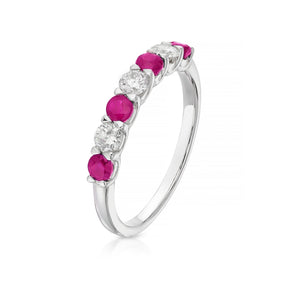 9ct White Gold Ruby & 0.33ct Diamond 7-Stone Ring