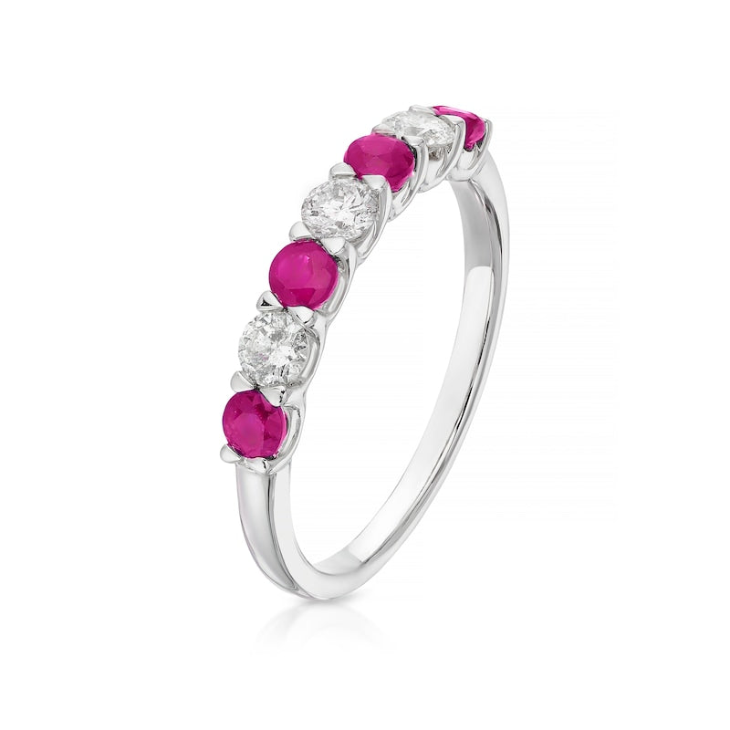 9ct White Gold Ruby & 0.33ct Diamond 7-Stone Ring