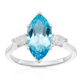 9ct White Gold Topaz 0.18ct Diamond Marquise & Pear Shaped Ring