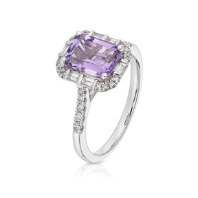 9ct White Gold Amethyst  & 0.25ct Diamond Halo Ring