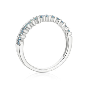 9ct White Gold Aquamarine & 0.10ct Diamond Two Row Ring