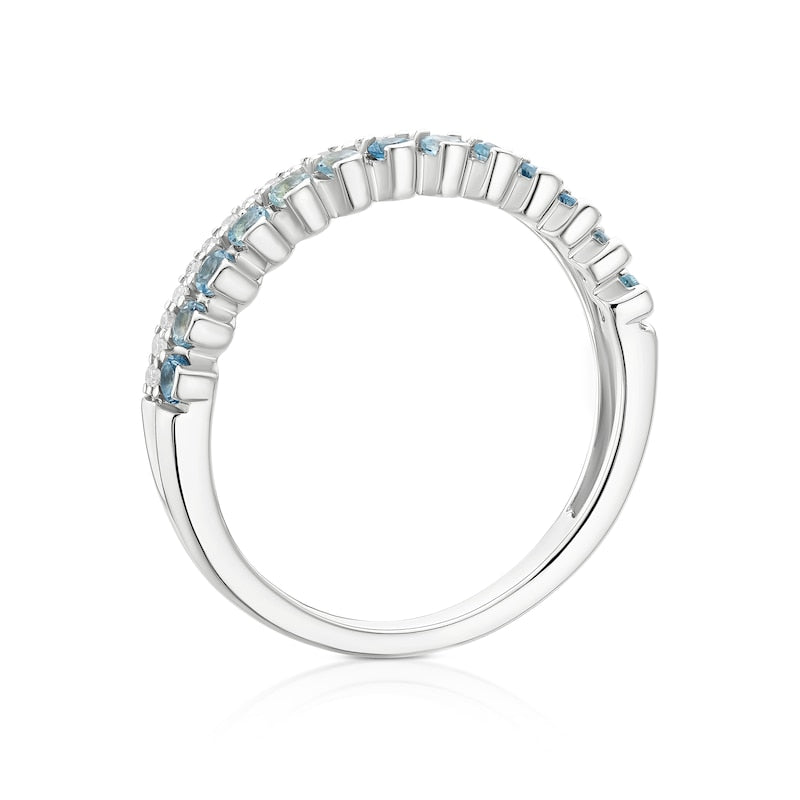 9ct White Gold Aquamarine & 0.10ct Diamond Two Row Ring