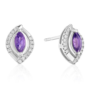 9ct White Gold Amethyst & 0.10ct Diamond Stud Earrings