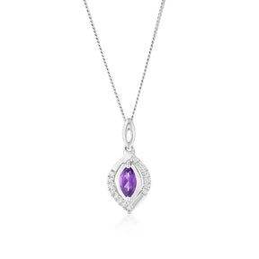 9ct White Gold 18" Amethyst & Diamond Pendant