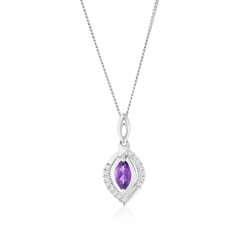 9ct White Gold 18" Amethyst & Diamond Pendant
