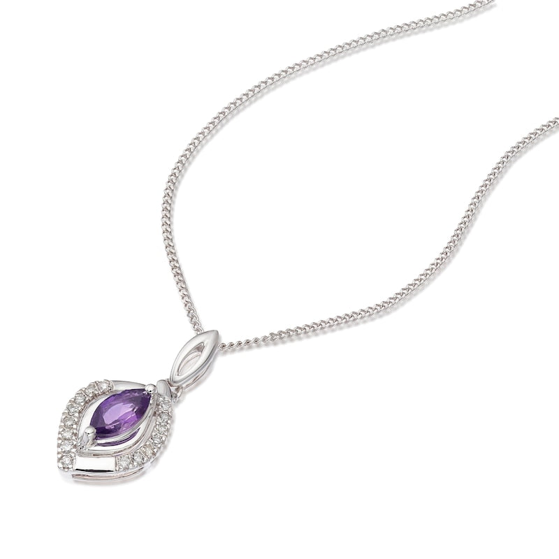 9ct White Gold 18" Amethyst & Diamond Pendant