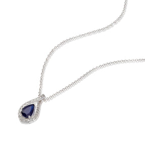 9ct White Gold 18" Sapphire 0.10ct Diamond Halo Pendant
