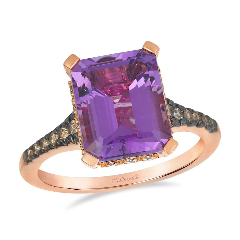 Le Vian 14ct Rose Gold Grape Amethyst & 0.40ct Diamond Solitaire Ring