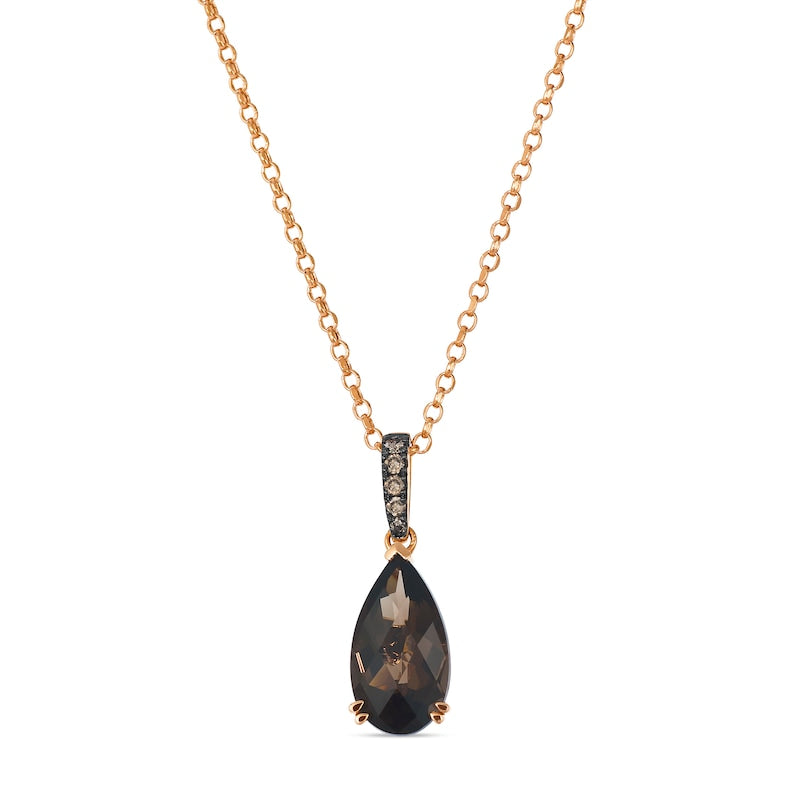 Le Vian 14ct Rose Gold Chocolate Smokey Quartz & 0.10ct Diamond Pendant