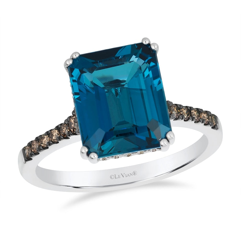Le Vian 14ct White Gold Deep Sea Blue Topaz & 0.30ct Diamond Solitaire Ring