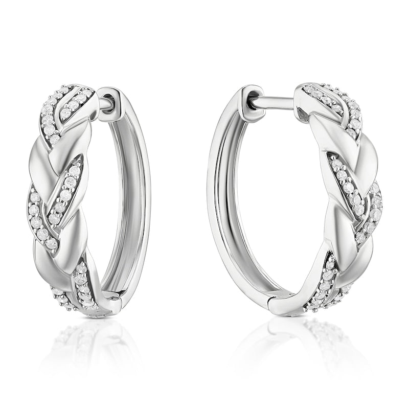 Sterling Silver 0.15ct Diamond Interlink Woven Hoop Earring
