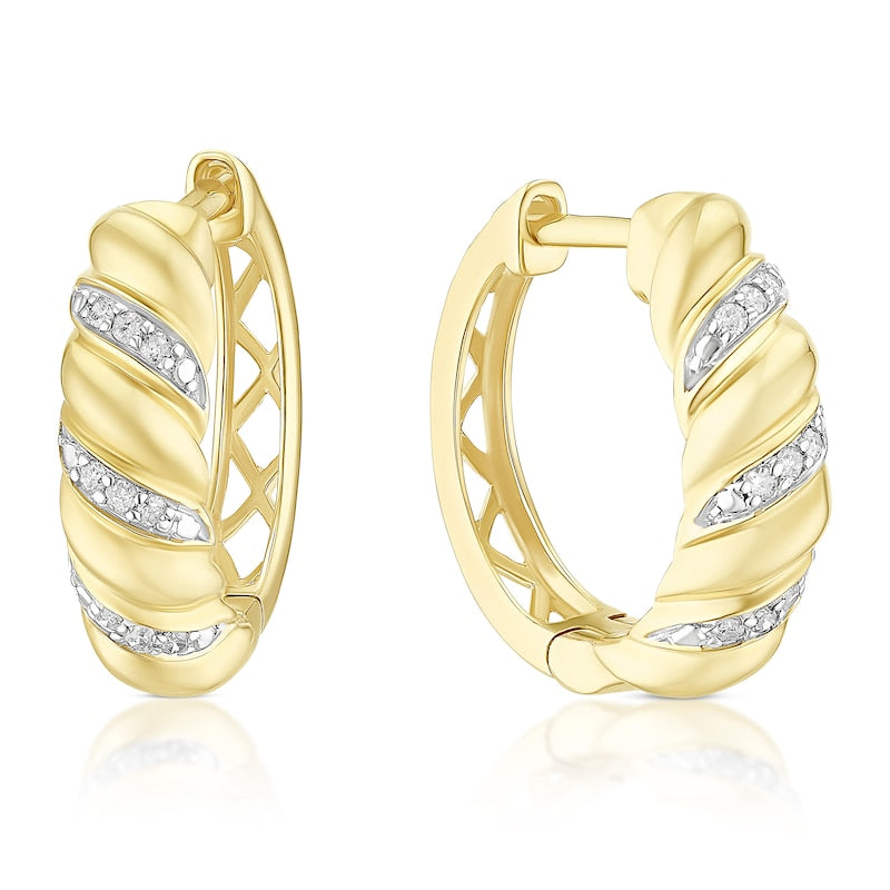 9ct Yellow Gold 15mm Diamond Twist Hoop Earrings